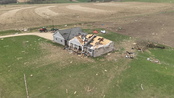 A damaged home in Buffalo County, Wisconsin.