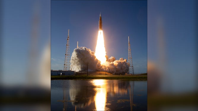 NASA's Artemis II Space Launch System rocket carrying the Orion spacecraft lifts off from Launch Complex 39B at Kennedy Space Center on April 1, 2026 in Cape Canaveral, Florida.