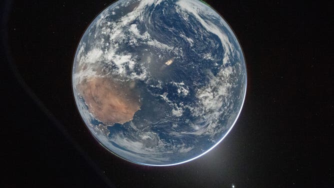 High-resolution photo of Earth viewed from Orion spacecraft.