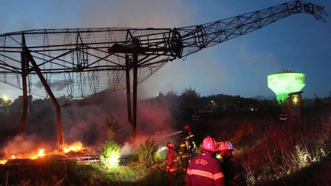 The fire reduced the roughly 100-foot, nearly 60-ton dinosaur to its bare skeletal frame.