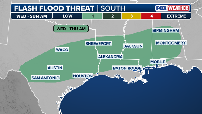 South flash flood risk through the remainder of the week.
