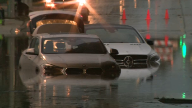 Cars flooded in Fond du Lac, Wisconsin, on Thursday.
