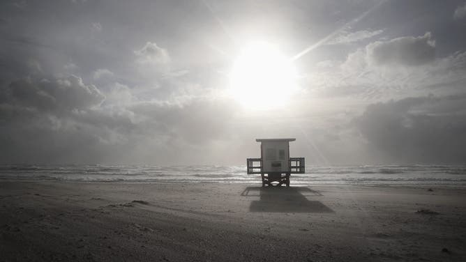 COCOA BEACH, FLORIDA - SEPTEMBER 03: The sun rises over an empty beach as Hurricane Dorian lingers offshore on September 3, 2019 in Cocoa Beach, Florida. The massive, slow-moving hurricane which devastated parts of the Bahamas and once was predicted to make landfall near Cocoa Beach, is now expected to stay off the Florida coast.