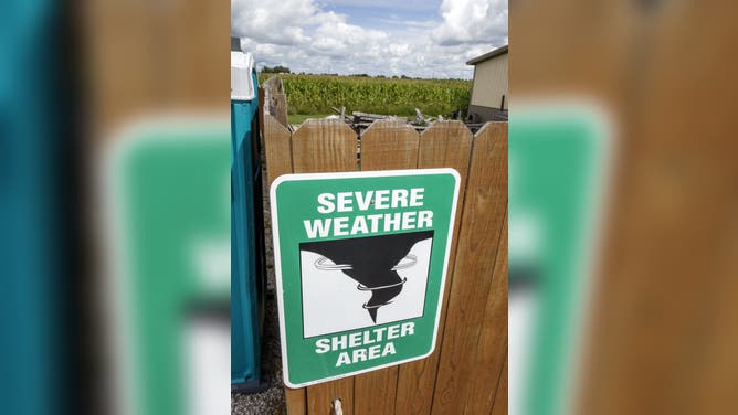 Tornado severe weather shelter sign at Mount Olive.