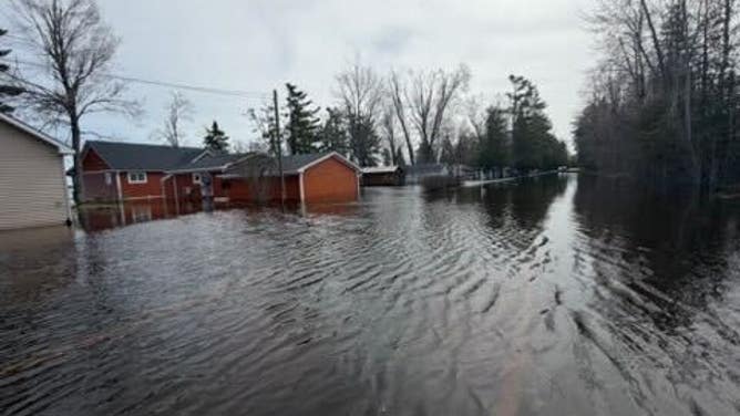 Flooded neighborhood in Onaway, Michigan.