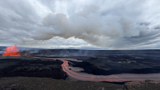 North vent in Halemaʻumaʻu erupting lava during Kilauea's 44th eruptive episode on Thursday, April 9, 2026.