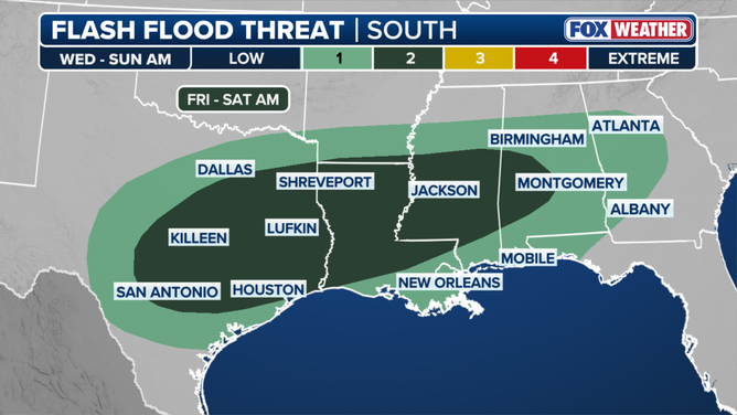 South flash flood risk through the remainder of the week.