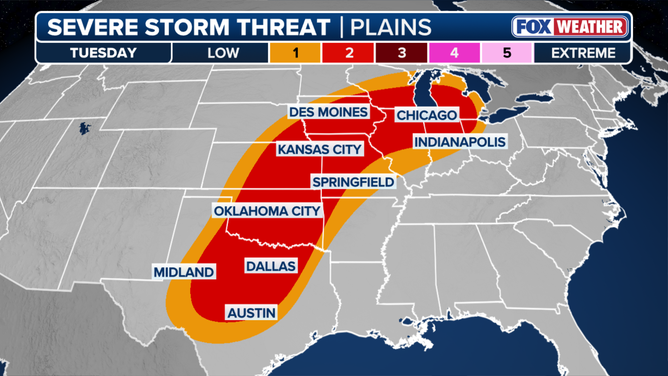 Severe weather threat across the Plains on Tuesday