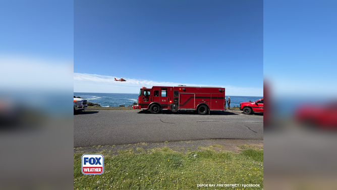 Male rescued from cliffside by helicopter.