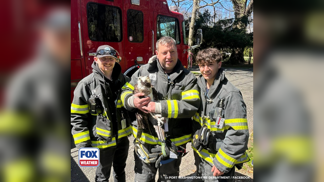 Proud photos with the osprey bird after rescuing the animal from a tree while entangled in fishing wire.