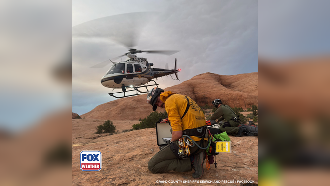 Search and rescue crews arrive at Pritchett Canyon in Moab, Utah, for an injured hiker.