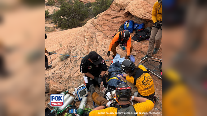 The Grand County Sheriff’s Search and Rescue team safely secures an injured hiker to avoid further injury during transportation.