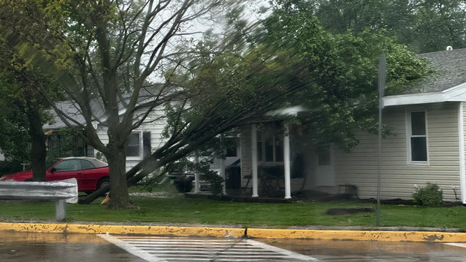 Severe storms take down tree limbs in Moberly, Missouri, early Monday.