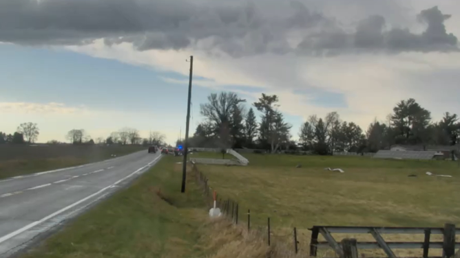 Wind gusts damage farm in West Branch, Iowa on Thursday