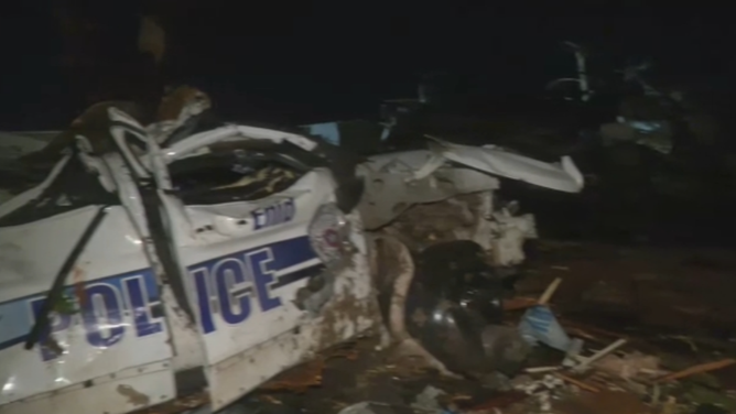 Damage in Enid, Oklahoma, after a tornado ripped through the city just before 8:30 p.m. on April 23, 2026.