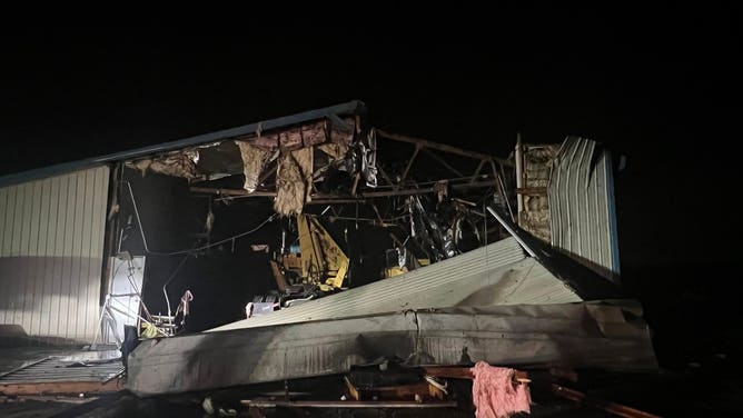 Tornado-warned storm damages buildings in St. Clair, County, Illinois.