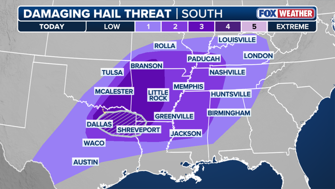 Tuesday hail forecast.