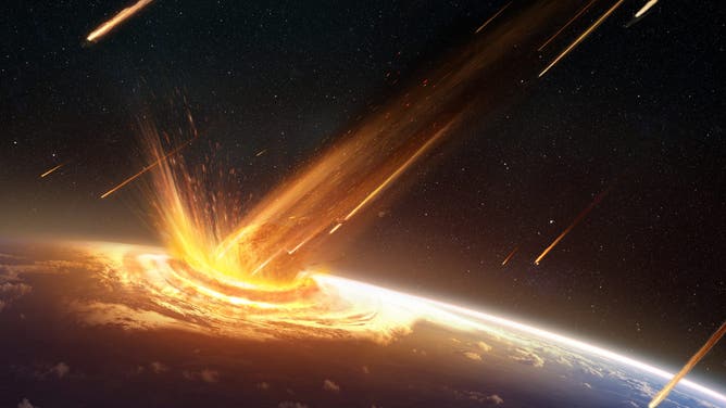 Illustration of an asteroid or comet striking the surface of the Earth, created on July 19, 2015.