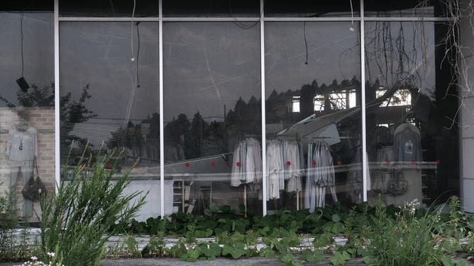 An abandoned clothing shop in Tomioka, Fukushima Prefecture, Japan, on Monday, July 3, 2023.