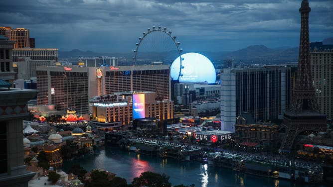 A view of the city with Sphere and Strip in Las Vegas, United States on November 16, 2023.