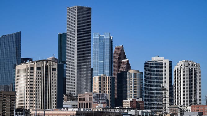 A view of the skyline in downtown Houston, Texas on April 8, 2025.