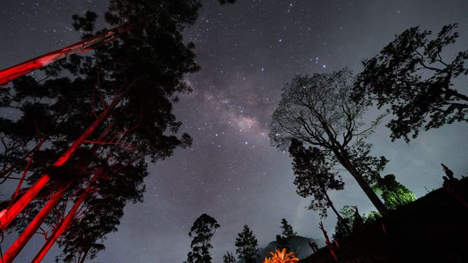 The Milky Way is seen in the night sky above Maskeliya, Sri Lanka, April 19, 2026.