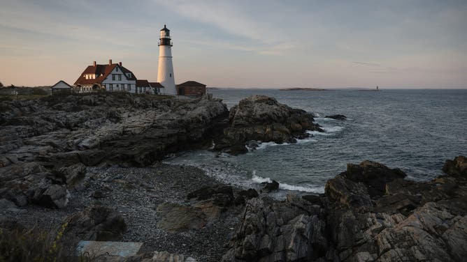 CAPE ELIZABETH, MAINE - MAY 19: The Portland Head Light lighthouse, built in 1791, is seen in Fort Williams Park on May 18, 2026 in Cape Elizabeth, Maine