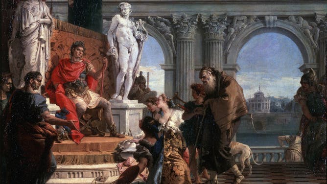 'Maecenas presenting the Arts to Augustus', 1743. Tiepolo, Giambattista (1696-1770). Found in the collection of the State Hermitage, St. Petersburg.