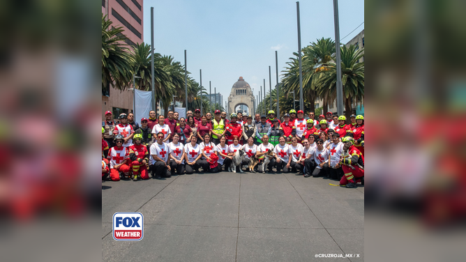 Members of the Mexican Red Cross pose after completing earthquake training.