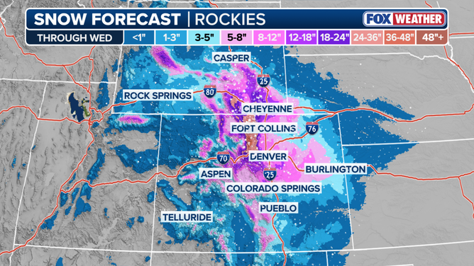 Expected snowfall through Wednesday.