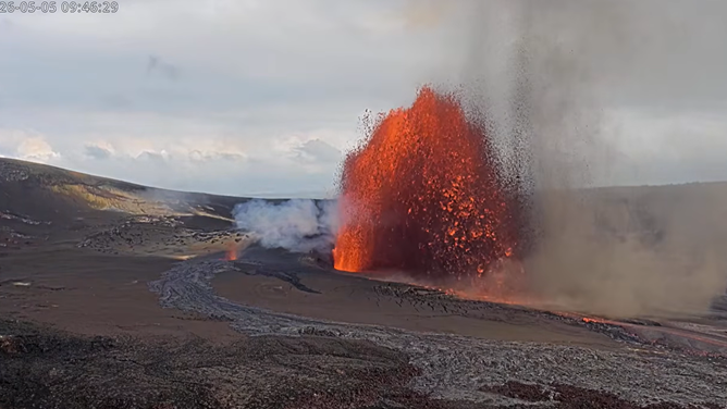 Ash falls from the sky amid Mount Kīlauea volcano eruption.