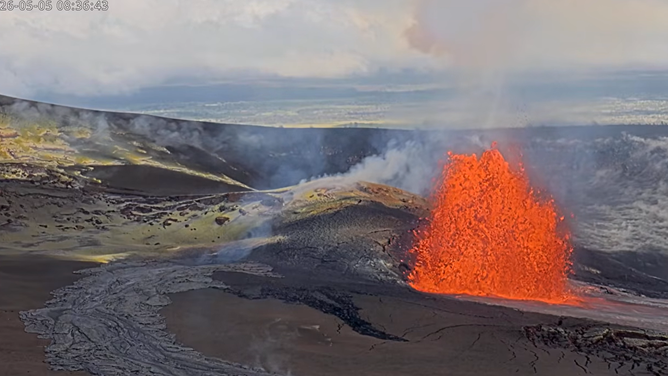 Lava shoots out of the Mount Kīlauea volcano.