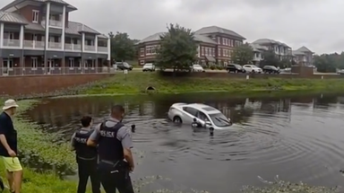 Watch: First responders form human chain to rescue trapped driver from sinking vehicle in Virginia