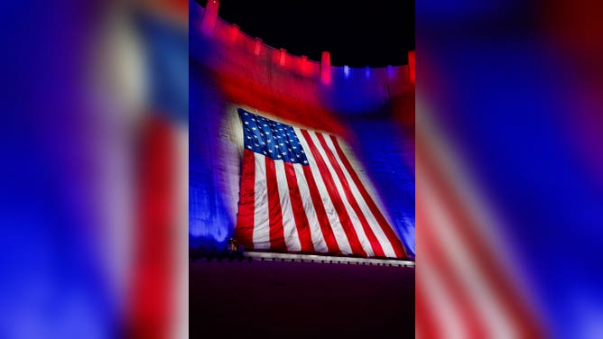 The American Flag across the Hoover Dam in honor of America's 250th birthday.