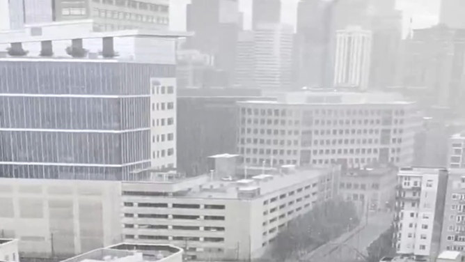 Hail in Downtown Denver Monday.