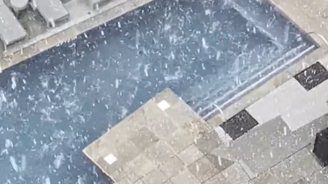 Hail in Downtown Denver Monday.