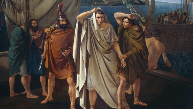 The murder of Pompey the Great, 1836, painting by Enrico Bandini (1807-1888).