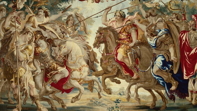 Caesar Defeats the Troops of Pompey, from 'The Story Caesar and Cleopatra', Flanders, circa 1680circa 1680. Woven at the workshop of Gerard Peemans, after a design by Justus van Egmont. Detail from a larger artwork. Artist Gerard Peemans.