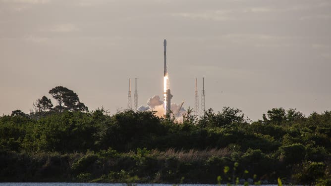 A SpaceX Falcon 9 rocket lifts off from pad 40 at the Cape Canaveral Space Force Station in the United States, carrying Northrop Grumman's Cygnus-XL (NG-24) cargo ship with 5.5 tons of science and supplies to the International Space Station, on april 11, 2026.