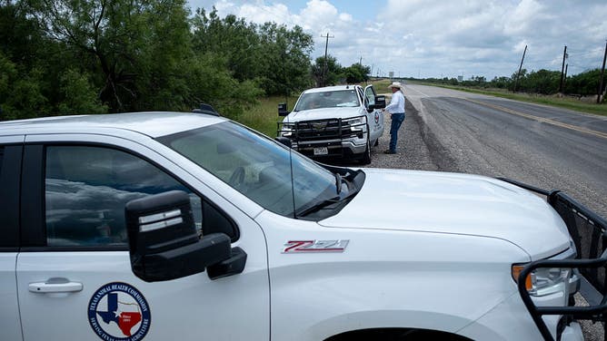 UVALDE, TEXAS - JUNE 6: Texas Animal Heath Commission personnel occupy a livestock checkpoint along U.S. Route 83 for people traveling from Zavala County in response to the New World Screwworm on June 6, 2026 in Uvalde, Texas. 