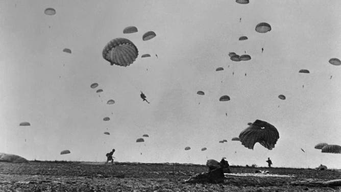 Paratroopers of the Allied land on La Manche coast, on June 6, 1944 after Allied forces stormed the Normandy beaches during D-Day.