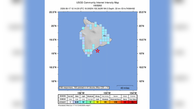 Intensity map for the magnitude 4.6 earthquake in Hawaii.