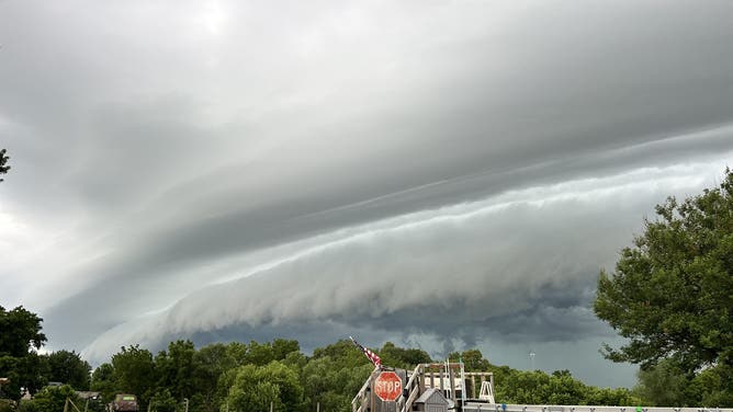Thunderstorms loom over Lynnville, Iowa, on Wednesday, June 10, 2025.