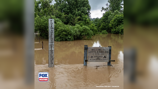 Heavy flooding in Cherokee County, Oklahoma.