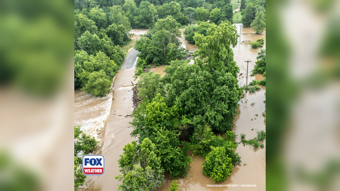 Heavy flooding in Cherokee County, Oklahoma.