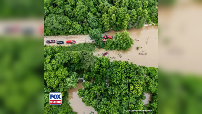 Staging ground for the rescue of 15 campers in Oklahoma.
