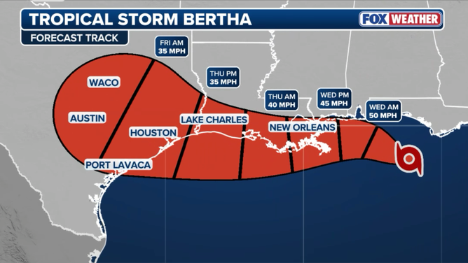 Tropical Storm Bertha forecast cone