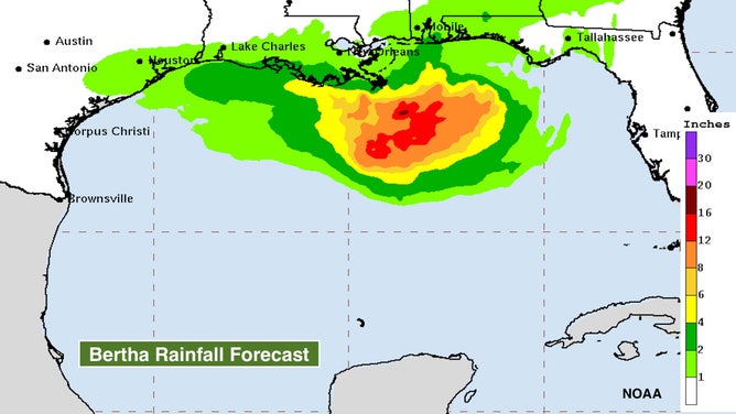Tropical Storm Bertha's rain forecast
