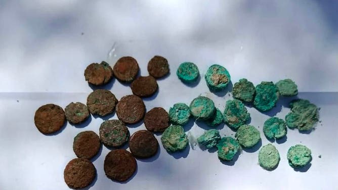 Gold and bronze coins from the Byzantine Empire.