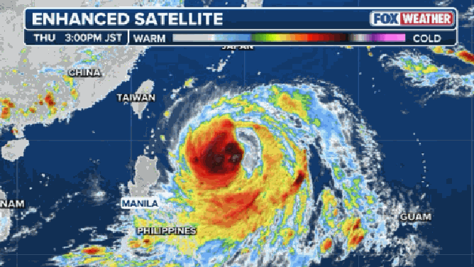Satellite image of Super Typhoon Bavi on Thursday, July 9, 2026.